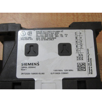 Siemens 3RT2026-1AK60-0UA0 Contactor 3RT20261AK600UA0 - Used