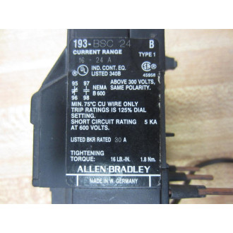 Allen Bradley 193-BSC 24 Relay 193BSC24 Ser B - Used