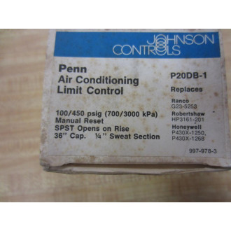 Johnson Control P20DB-1 Air Conditioning Limit Control P20DB1