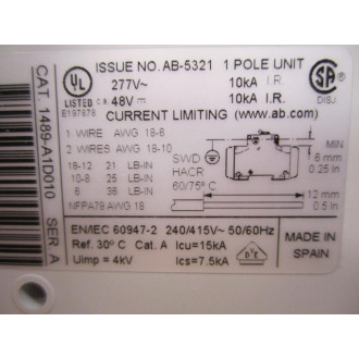 Allen Bradley 1489-A1D010 Circuit Breaker 1489A1D010 Series A