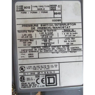 Square D 9012 GAW-2 Pressure Switch 9012GAW2 - New No Box