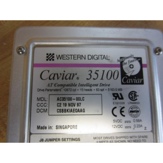 Western Digital AC35100-00LC Caviar 35100 AT Compatible Intelligent Drive Non-Refundable - Parts Only