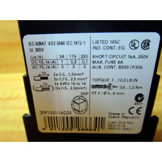 Siemens 3RP1000-1AQ30 Relay 3RP10001AQ30 Missing Terminal Screws - Used