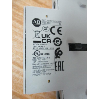 Allen Bradley 100-MCA02 Auxiliary Contact 100MCA02 Mounted - New No Box