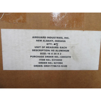 Airguard Industries 0310202 HS Aluminum Panel Filter (Pack of 5)