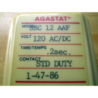 Agastat SSC 12 AAF Time Delay Relay SSC12AAF .2 Sec - New No Box