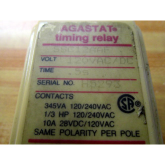 Agastat SSC 12 AAF Time Delay Relay SSC12AAF .5 Seconds - Used