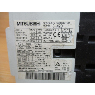 Mitsubishi S-N20-220V Contactor SN20220V - Used