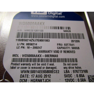 Western Digital WD5000AAKX-08ERMA0 Hard Drive WD5000AAKX08ERMA0 WO Cover - Used