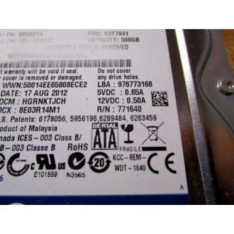 Western Digital WD5000AAKX-08ERMA0 Hard Drive WD5000AAKX08ERMA0 WO Cover - Used