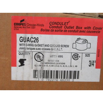 Cooper Crouse Hinds GUAC 26 34" Conduit Outlet Box GUAC26 WO Cover