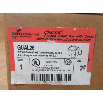 Cooper Crouse Hinds GUAL26 34" Conduit Outlet Box With Cover