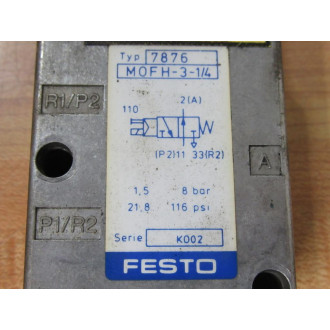 Festo MOFH-3-14 Solenoid Valve M0FH-3-14 - Used