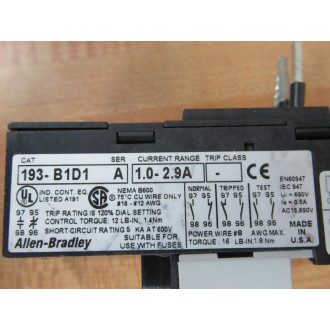 Allen Bradley 193-B1D1 Overload Relay 193B1D1