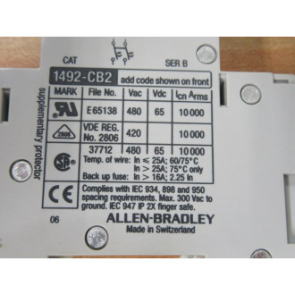 Allen Bradley 1492-CB2 G060 6A Circuit Breaker 1492CB2G060