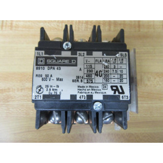 Square D 8910-DPA-43 Contactor 8910DPA43 W Auxiliary Contact - Used