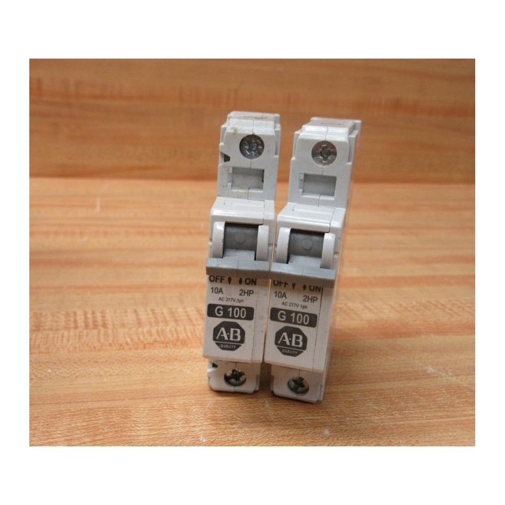 Allen Bradley 1492-CB1G100 Circuit Breaker 1492CB1G100 10A Ser C 2HP (Pack of 2) - Used