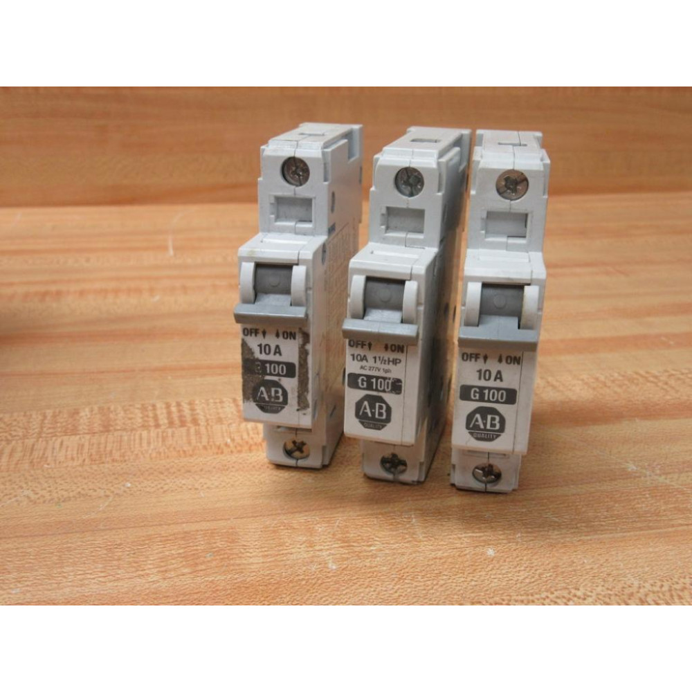 Allen Bradley 1492-CB1G100 Circuit Breaker 1492CB1G100 10A Ser B 1-12HP (Pack of 3) - Used