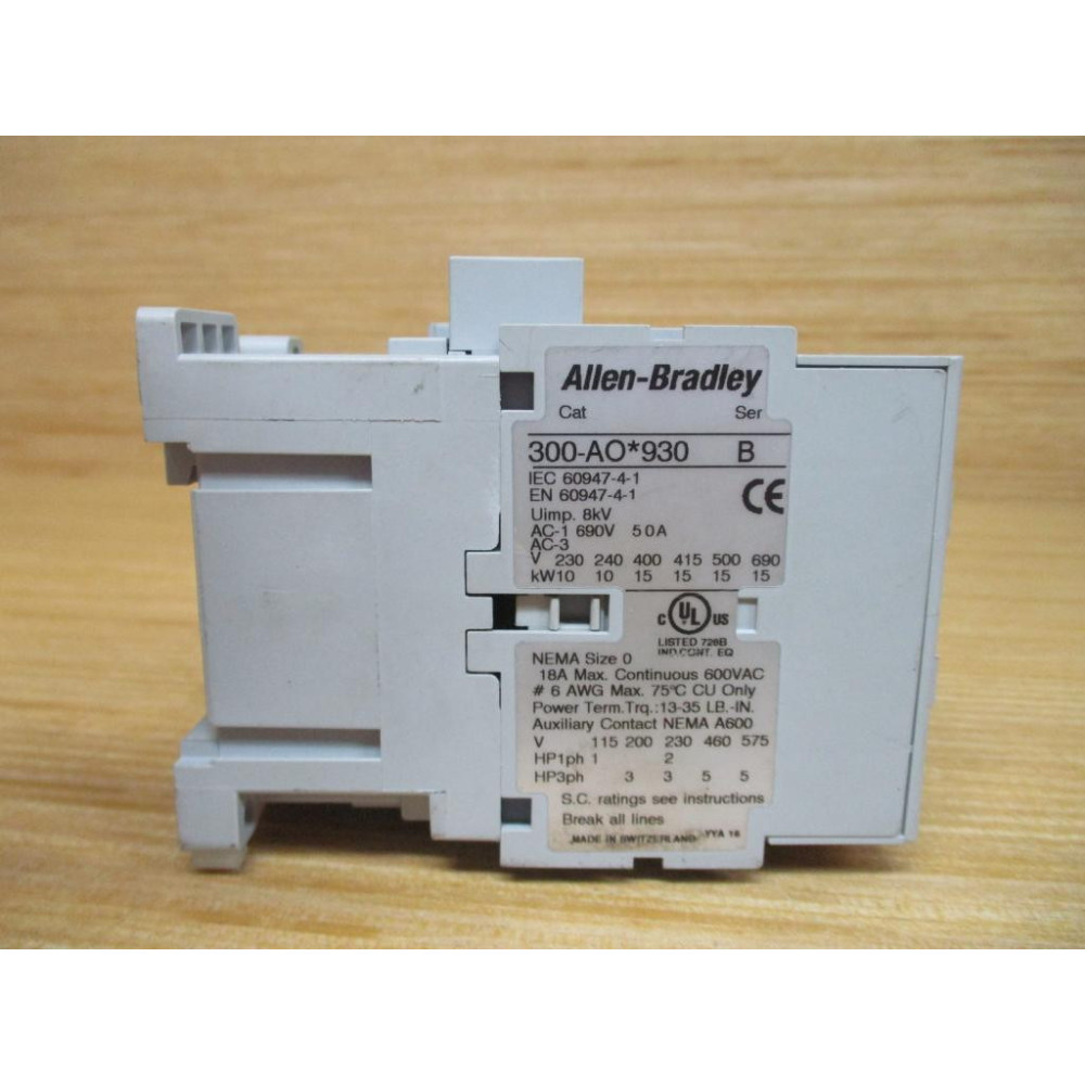 Allen Bradey 300-AOD930 Contactor 300AOD930 W 100-S B10 - Used