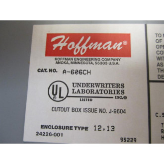 Hoffman A-606CH Enclosure Type 12 - New No Box
