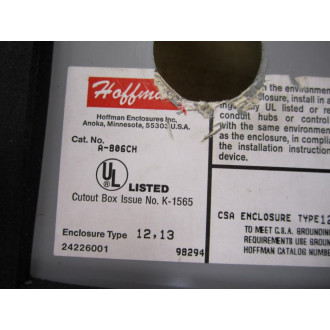 Hoffman A-806CH A806CH Jic Box 55400 Front Holes - Used