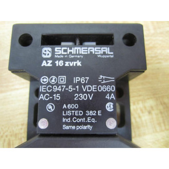 Schmersal AZ 16 ZVRK Safety Interlock Switch  AZ16ZVRK W Adapter - New No Box