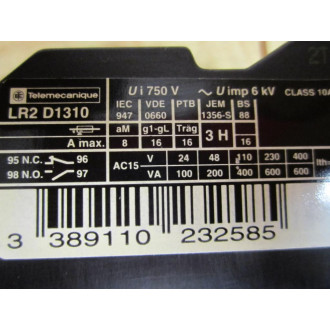 Telemecanique LR2-D1310 Overload Relay LR2D1310 - Used