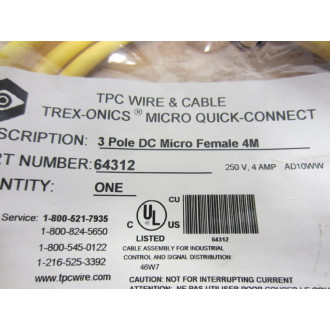 T.P.C. Wire & Cable 64312 Cable Female 4M 250V - 5 Pin