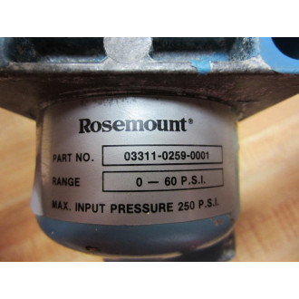 Rosemount 03311-0259-0001 Pneumatic Regulator 0-60 PSI 0331102590001 - Used