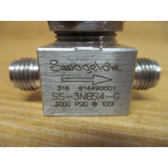 Swagelok SS-3NBS4-G Needle Valve SS3NBS4G WO Nuts - New No Box