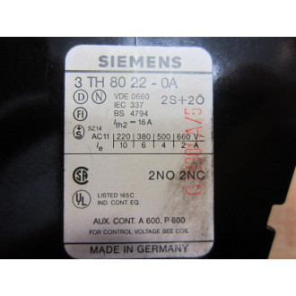 Siemens 3TH8022-0A Relay 3TH80220A 110120V - Used