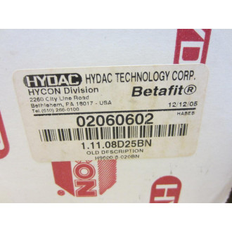 Hydac 02060602 Filter Element Betafit 1.11.08D25BN H96008-020BN