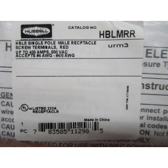 Hubbell HBLMRR Single Pole Male Receptacle
