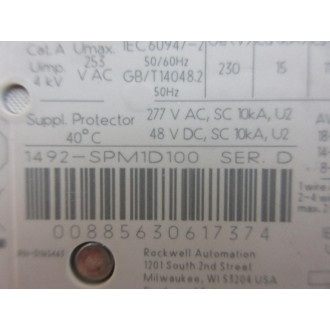 Allen Bradley 1492-SPM1D100 Circuit Breaker 1P 10A 1492SPM1D100 - New No Box
