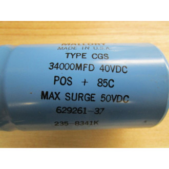 Mallory 629261-37 Capacitor 62926137 34000 MFD 40VDC - Used