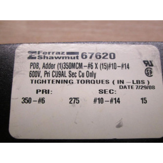 Ferrez Shawmut 67620 Distribution Block - New No Box