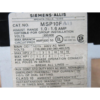 Siemens MSP10F Contactor - Used