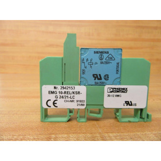 Phoenix 2942153 Relay Module EMG 10-RELKSR-G 2421-LC w Siemens Relay - Used