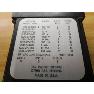 Weston 1230-274900 Digital Panel Meter 1230274900 - Used