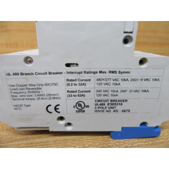 Altech UL 489 Branch Circuit Breaker UL489 WChipped Housing 3P 30A - New No Box