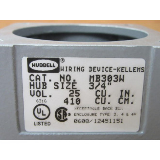 Hubbell MB303W Wiring Device-Kellems - Used