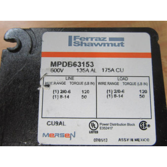 Gould Shawmut Ferraz MPDB63153 Power Dist. Block - New No Box