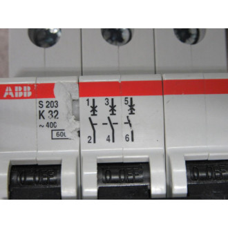 ABB S 203 K 32 A Circuit Breaker 32A 3 Pole S203-K32 Chipped Housing - Used