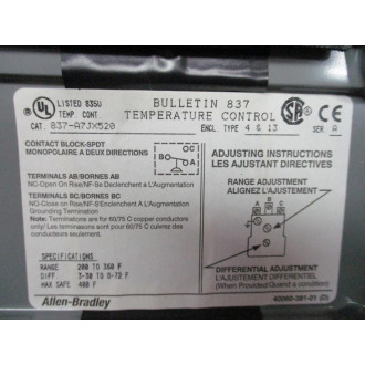 Allen Bradley 837-A7JX520 Temperature Control 837A7JX520 - New No Box