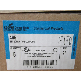 Cooper Crouse Hinds 465 Set Screw Type Coupling (Pack of 5)