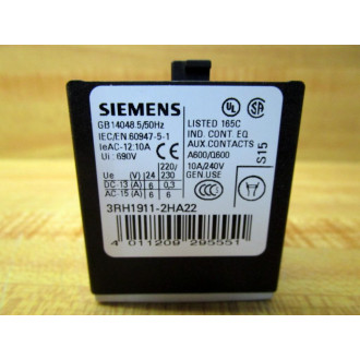 Siemens 3RH1911-2HA22 Aux. Contact 3RH19112HA22 - New No Box