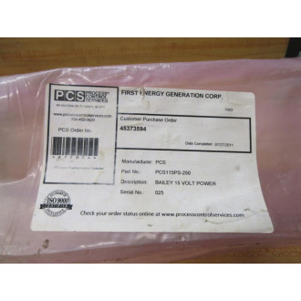 Process Control Services PCS115PS-250 PCS 15 Volt Power Module
