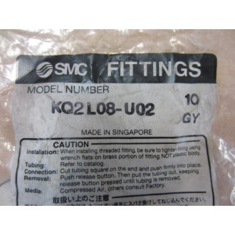 SMC KQ2L08-U02 One Touch Elbow Fitting KQ2L08U02 (Pack of 10)