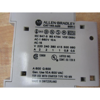 Allen Bradley 140-A20 Contactor 140A20 Series C - Used