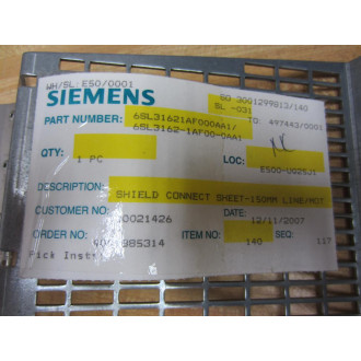 Siemens 6SL3-162-1AF00-0AA1 Shield Connect Sheet 6SL31621AF000AA1 - New No Box